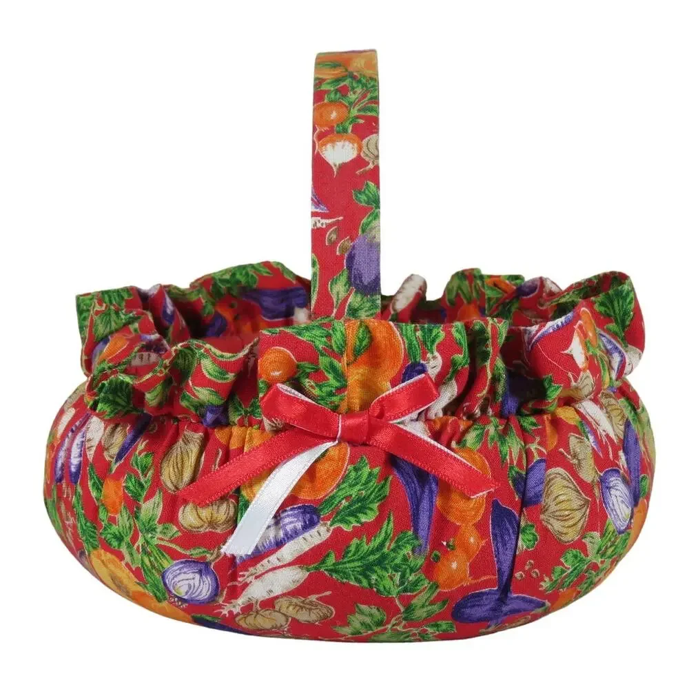 Fabric Gift Basket Veggie Fruit Print Kitchen Decor Red, Soft Approx. 6